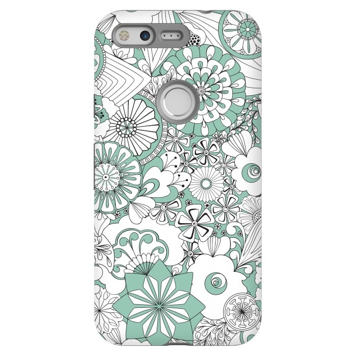 Pixel StrongFit 70s Flowers - Mint Green and White by Paula Ohreen