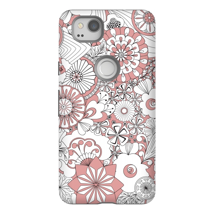 Pixel 2 StrongFit 70s Flowers - Pink and White by Paula Ohreen