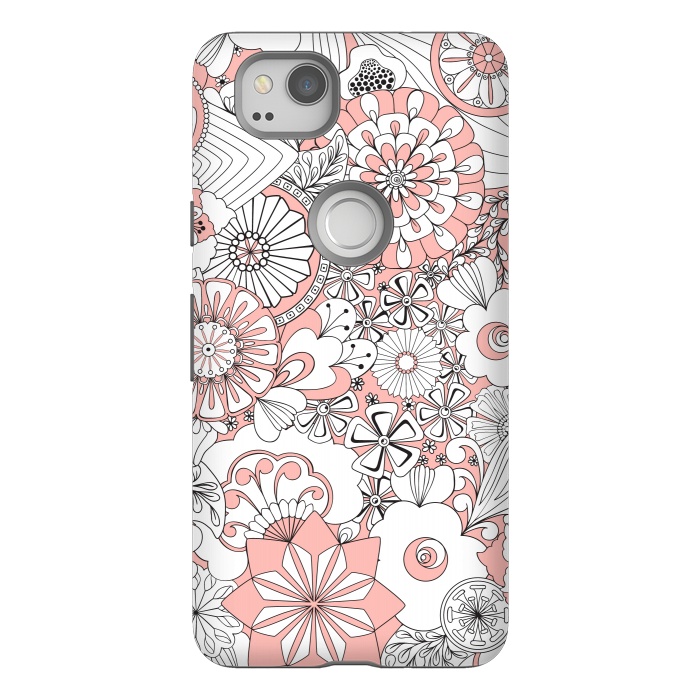 Pixel 2 StrongFit 70s Flowers - Baby Pink and White by Paula Ohreen