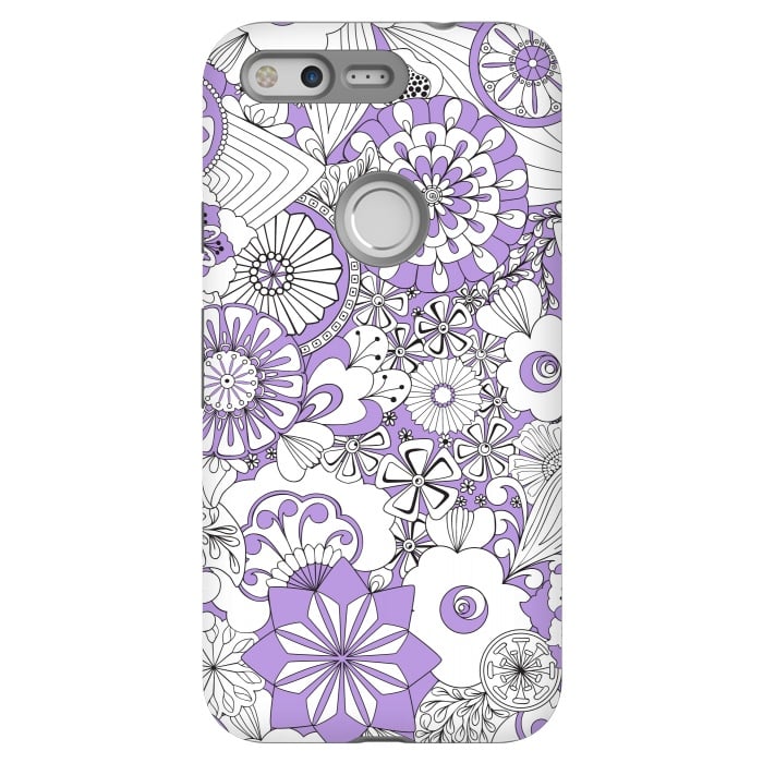Pixel StrongFit 70s Flowers - Lilac and White by Paula Ohreen