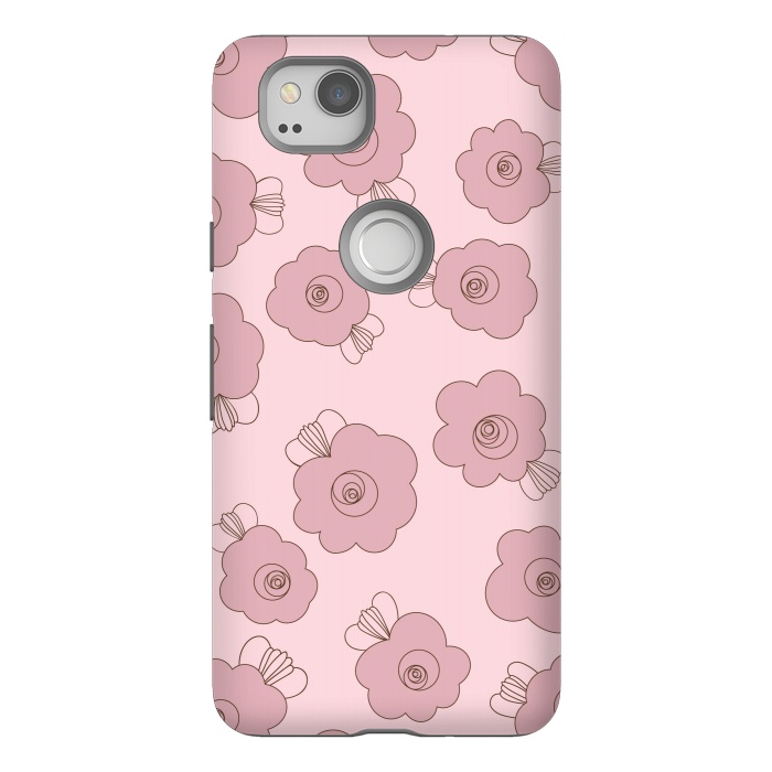 Pixel 2 StrongFit Fluffy Flowers - Pink on Pink by Paula Ohreen
