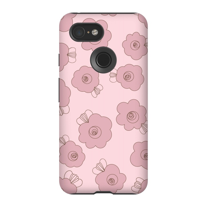 Pixel 3 StrongFit Fluffy Flowers - Pink on Pink by Paula Ohreen