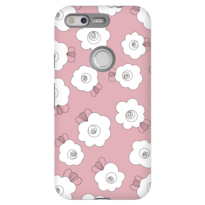 Pixel StrongFit Fluffy Flowers - White on Pink by Paula Ohreen