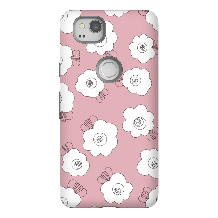 Pixel 2 StrongFit Fluffy Flowers - White on Pink by Paula Ohreen