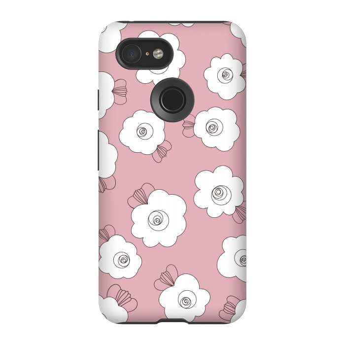 Pixel 3 StrongFit Fluffy Flowers - White on Pink by Paula Ohreen