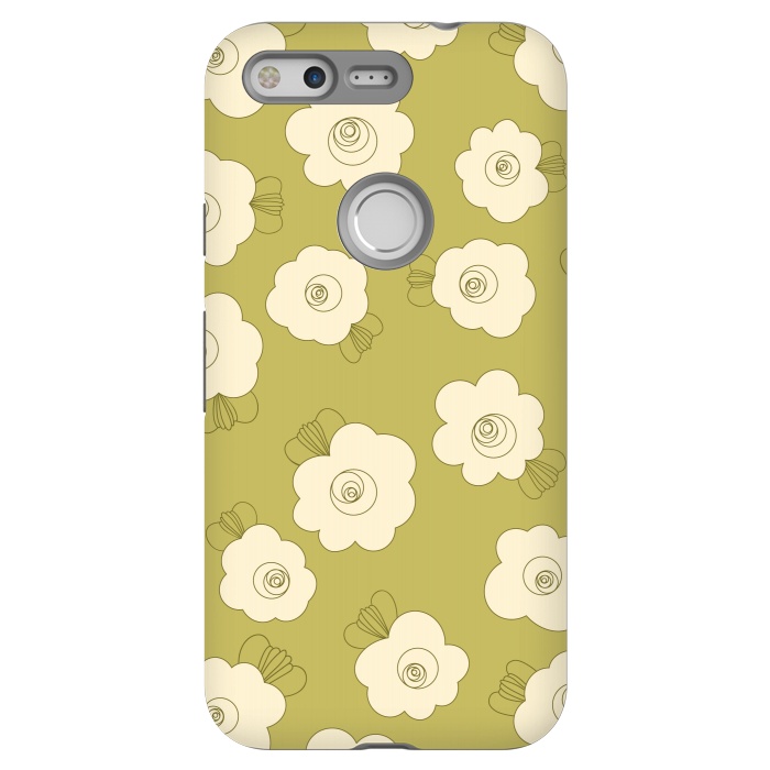 Pixel StrongFit Fluffy Flowers - Cream on Sap Green by Paula Ohreen