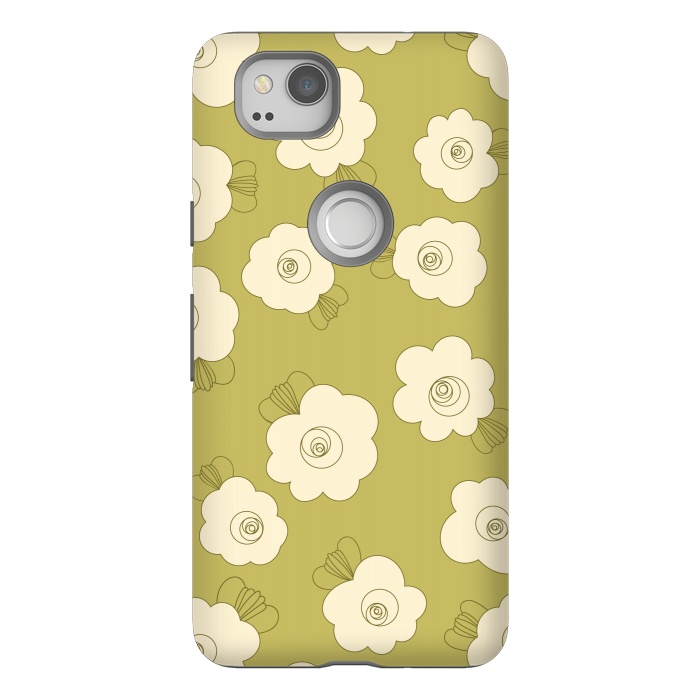Pixel 2 StrongFit Fluffy Flowers - Cream on Sap Green by Paula Ohreen