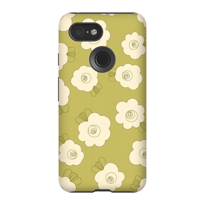 Pixel 3 StrongFit Fluffy Flowers - Cream on Sap Green by Paula Ohreen
