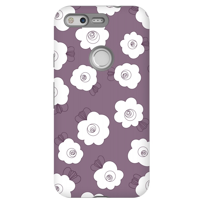 Pixel StrongFit Fluffy Flowers - White on Grape Purple by Paula Ohreen