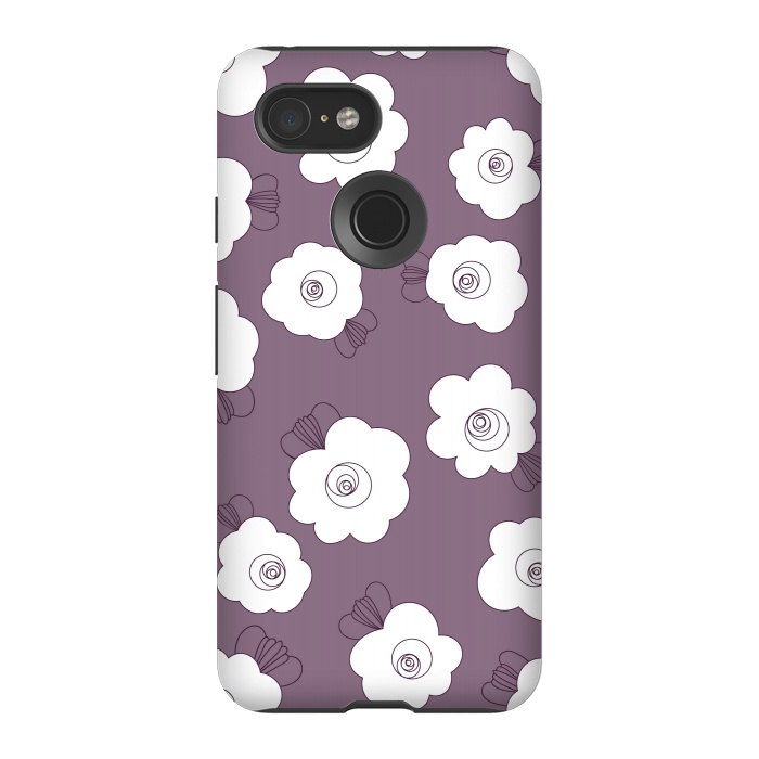 Pixel 3 StrongFit Fluffy Flowers - White on Grape Purple by Paula Ohreen