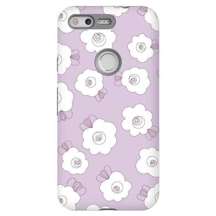 Pixel StrongFit Fluffy Flowers - White on Lilac by Paula Ohreen