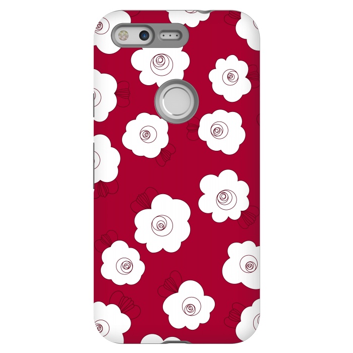Pixel StrongFit Fluffy Flowers - White on Red by Paula Ohreen