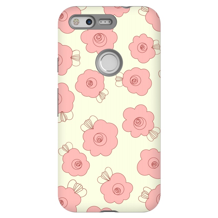 Pixel StrongFit Fluffy Flowers - Pink on Cream by Paula Ohreen