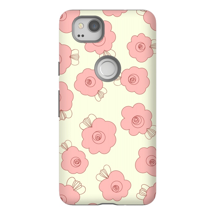 Pixel 2 StrongFit Fluffy Flowers - Pink on Cream by Paula Ohreen