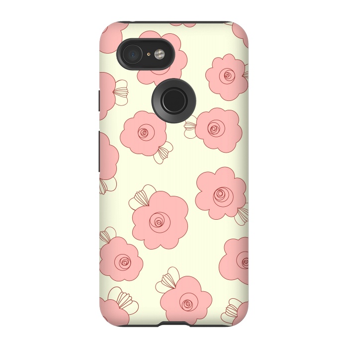 Pixel 3 StrongFit Fluffy Flowers - Pink on Cream by Paula Ohreen