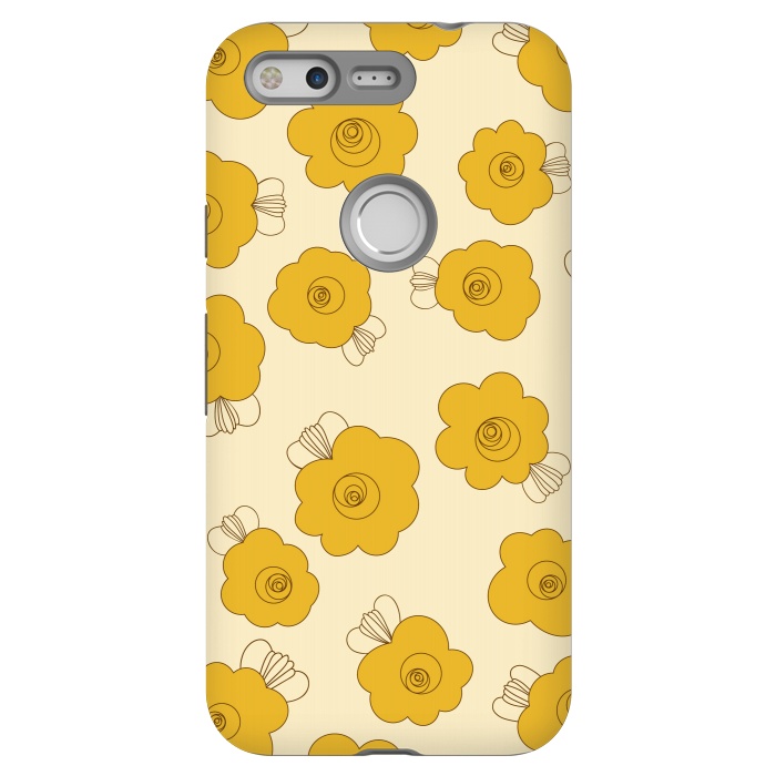 Pixel StrongFit Fluffy Flowers - Mustard on Lemon Yellow by Paula Ohreen