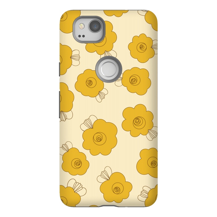 Pixel 2 StrongFit Fluffy Flowers - Mustard on Lemon Yellow by Paula Ohreen