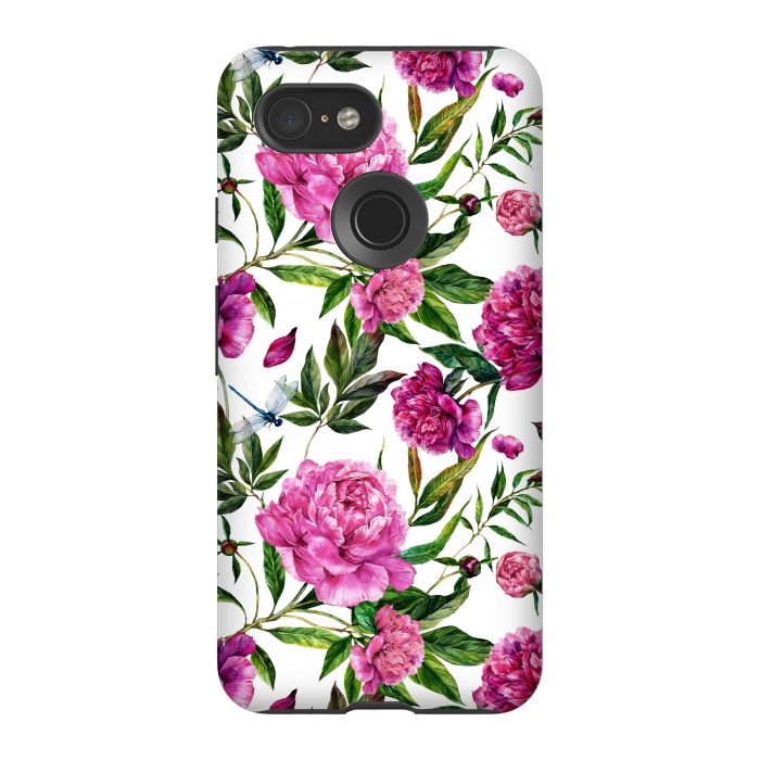 Pixel 3 StrongFit Pink Peonies on White by  Utart