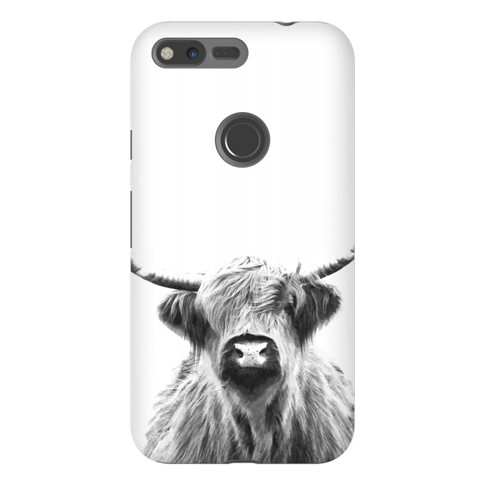 Pixel XL StrongFit Black and White Highland Cow by Alemi