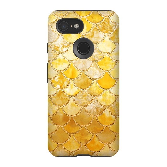 Pixel 3 StrongFit Gold Watercolor Mermaid Scales by  Utart