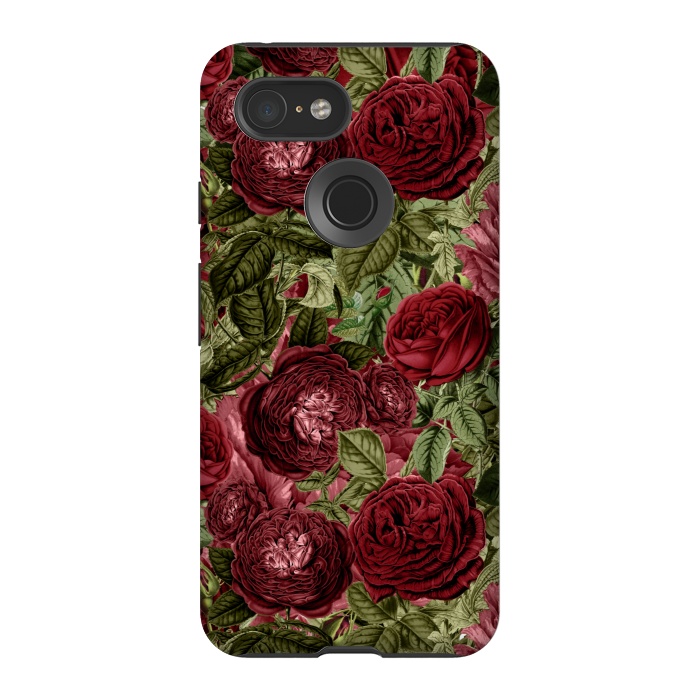 Pixel 3 StrongFit Victorian Dark Red Vintage Roses by  Utart