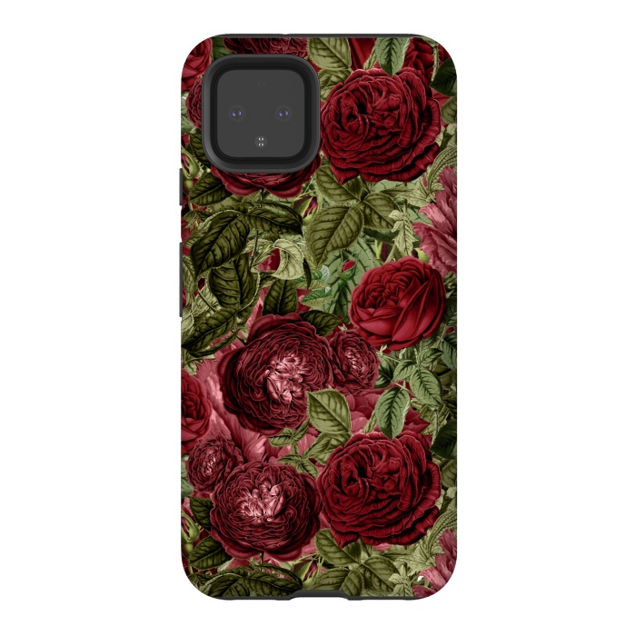 Pixel 4 StrongFit Victorian Dark Red Vintage Roses by  Utart