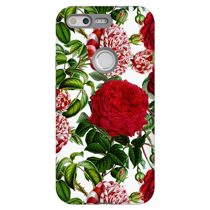 Pixel StrongFit Red and White Vintage Roses Pattern by  Utart