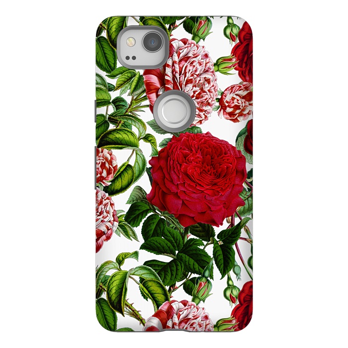 Pixel 2 StrongFit Red and White Vintage Roses Pattern by  Utart