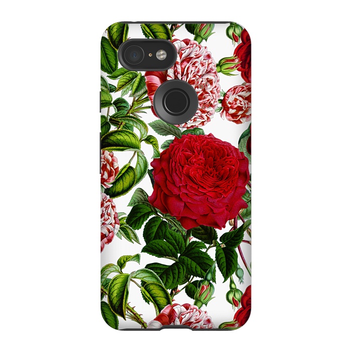 Pixel 3 StrongFit Red and White Vintage Roses Pattern by  Utart