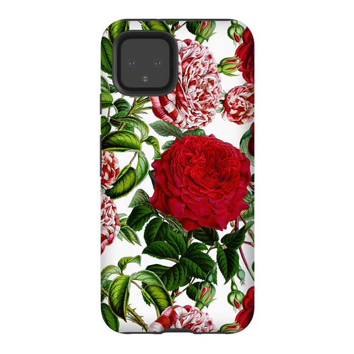 Pixel 4 StrongFit Red and White Vintage Roses Pattern by  Utart