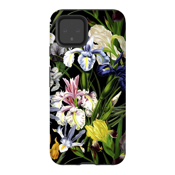 Pixel 4 StrongFit Dark Vintage Iris Flowers Pattern by  Utart