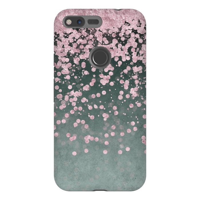 Pixel XL StrongFit Pink Glitter On Teal 2 by Andrea Haase