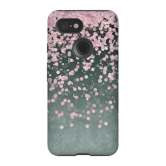 Pixel 3 StrongFit Pink Glitter On Teal 2 by Andrea Haase