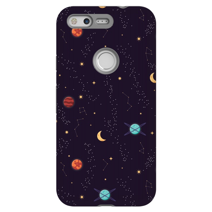 Pixel StrongFit Universe with planets and stars seamless pattern, cosmos starry night sky, vector illustration by Jelena Obradovic