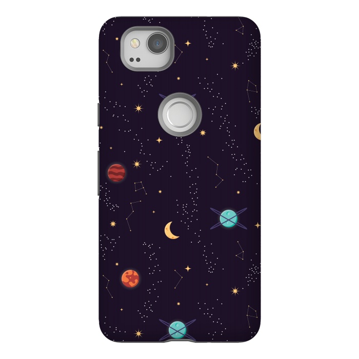 Pixel 2 StrongFit Universe with planets and stars seamless pattern, cosmos starry night sky, vector illustration by Jelena Obradovic