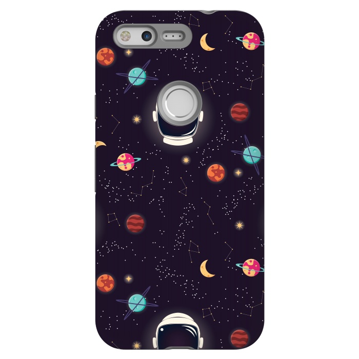 Pixel StrongFit Universe with planets, stars and astronaut helmet seamless pattern, cosmos starry night sky by Jelena Obradovic