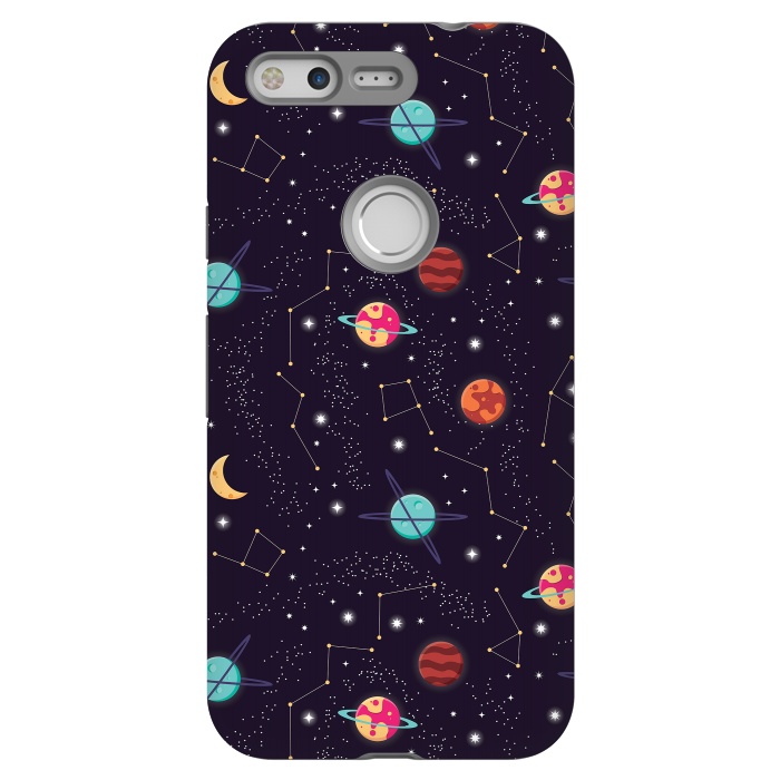 Pixel StrongFit Universe with planets and stars seamless pattern, cosmos starry night sky 004 by Jelena Obradovic
