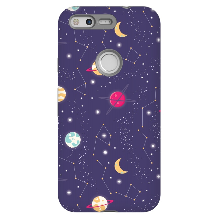 Pixel StrongFit Universe with planets and stars seamless pattern, cosmos starry night sky 006 by Jelena Obradovic