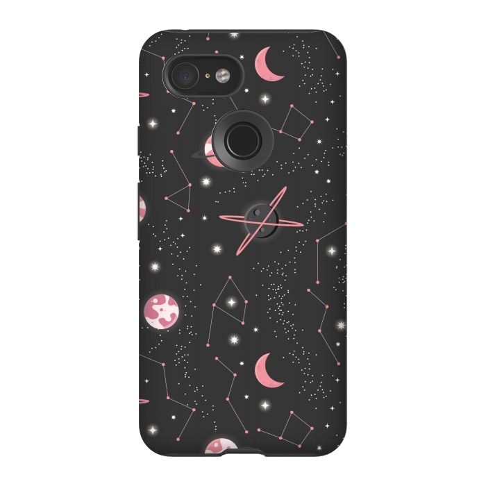 Pixel 3 StrongFit Universe with planets and stars seamless pattern, cosmos starry night sky 007 by Jelena Obradovic