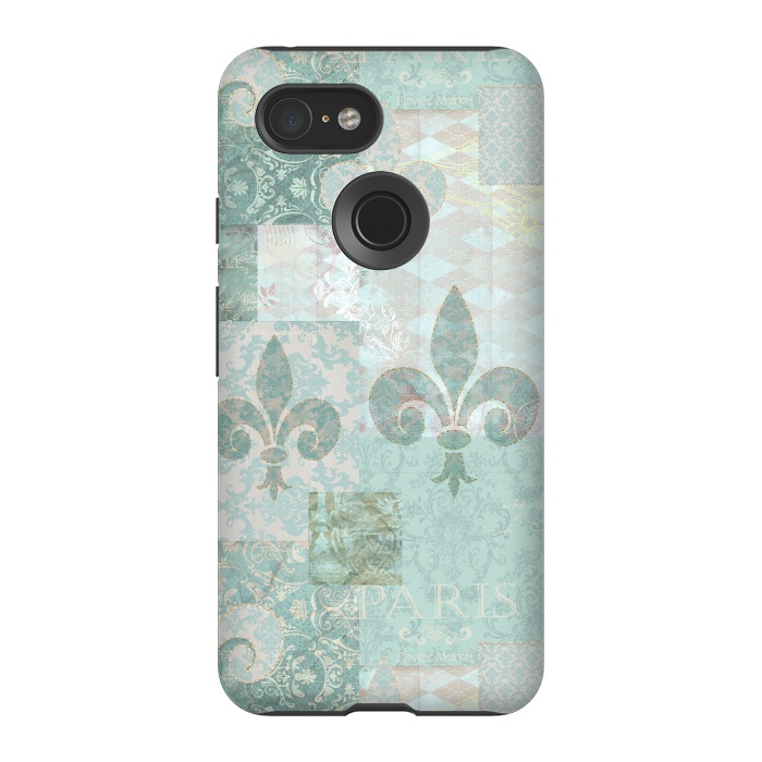 Pixel 3 StrongFit Vintage Patchwork Soft Teal by Andrea Haase