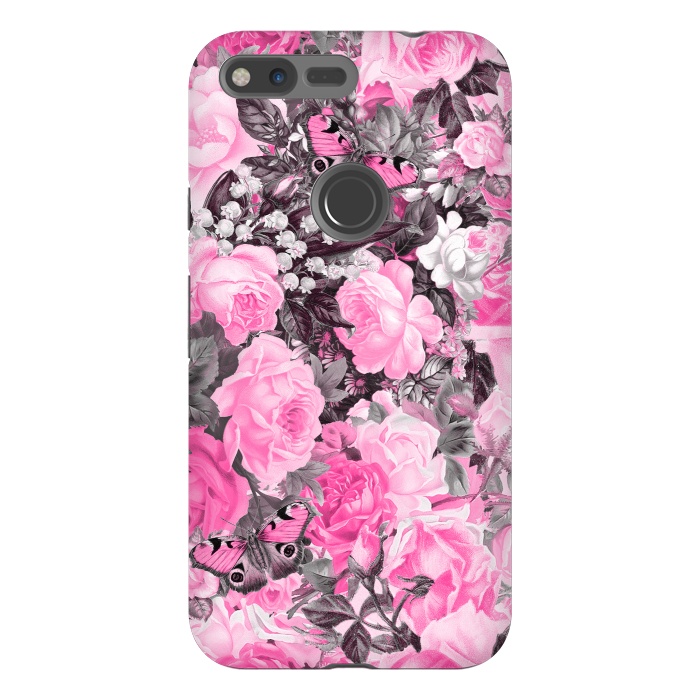 Pixel XL StrongFit Nostalgic Pink Rose And Butterfly Pattern by Andrea Haase