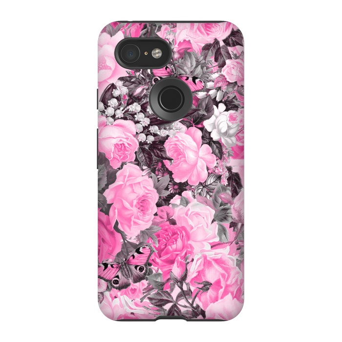 Pixel 3 StrongFit Nostalgic Pink Rose And Butterfly Pattern by Andrea Haase