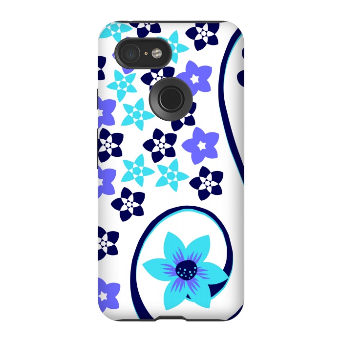 Pixel 3 StrongFit blue floral pattern 2 by MALLIKA