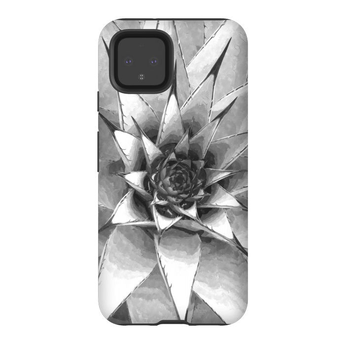 Pixel 4 StrongFit Black and White Cactus Succulent by Alemi