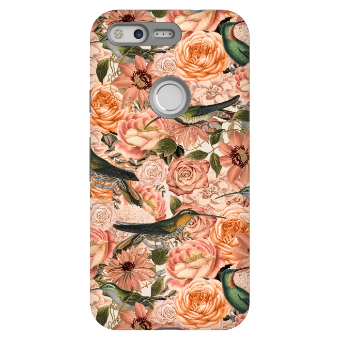 Pixel StrongFit Vintage Flower And Hummingbird Pattern by Andrea Haase