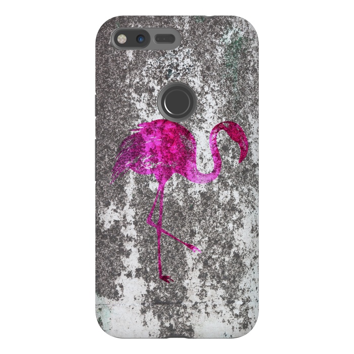 Pixel XL StrongFit Pink Flamingo Bird On Grunge Wall by Andrea Haase