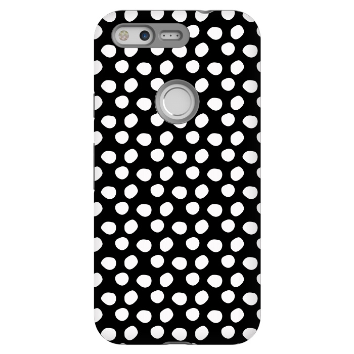 Pixel StrongFit Hand drawn white polka dots on black by DaDo ART