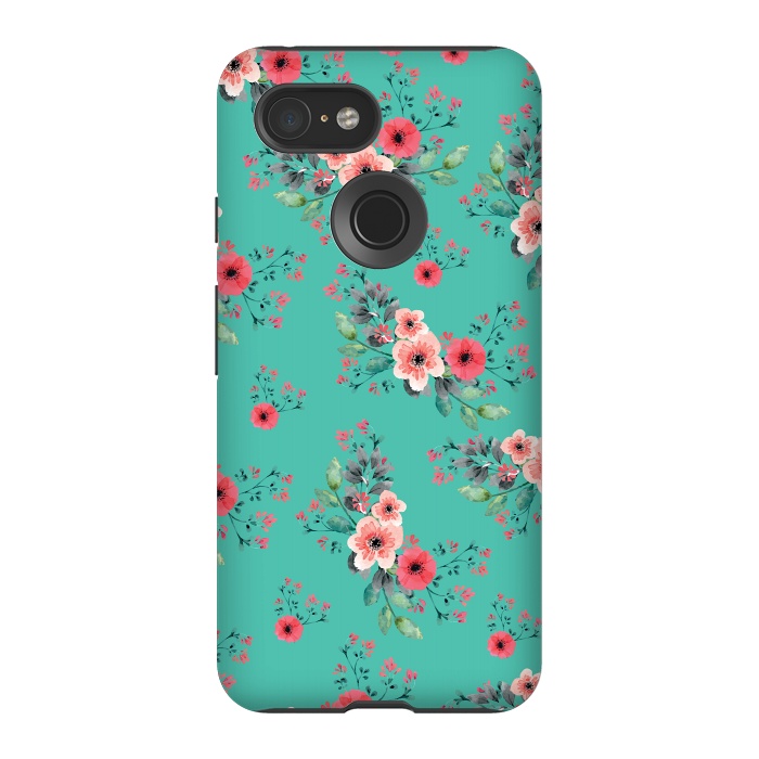 Pixel 3 StrongFit Flowers in Aquamarine by Rossy Villarreal