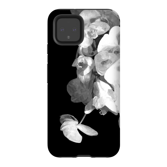 Pixel 4 StrongFit White Orchids Black Background by Alemi