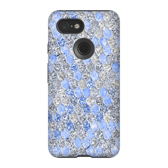 Pixel 3 StrongFit Blue and Silver Sparkling Mermaid Scales by  Utart